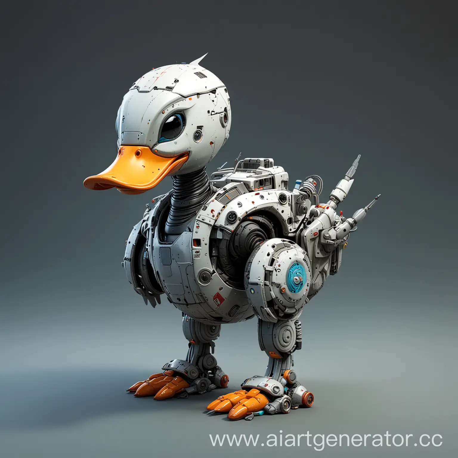 Futuristic alien duck robot painted in 2D 
