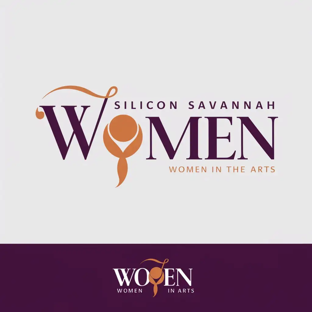 a logo design,with the text "Silicon Savanna women in Arts", main symbol:create elegant, modern, and feminine logo for my professional women program. all text (Black) letter M in women to be complete Key Deliverables: - Logo that reflects elegance, modernity and femininity. i need one color for each. main logo purple. Main logo.: Silicon Savannah Women; Sub logo 3: Silicon Savanna women in Arts. Women in the arts - Orange.,Moderate,be used in professional women program industry,clear background