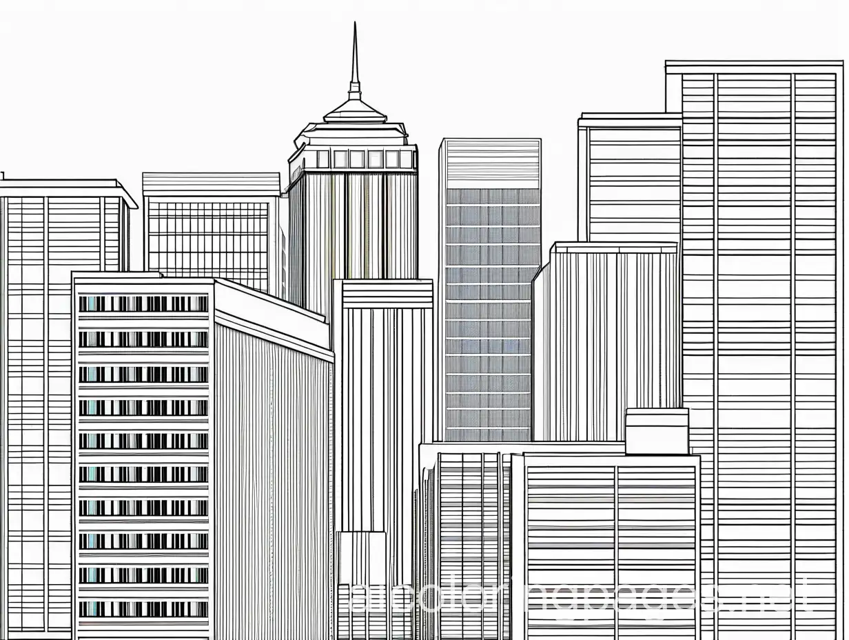 buildings, Coloring Page, black and white, line art, white background, Simplicity, Ample White Space