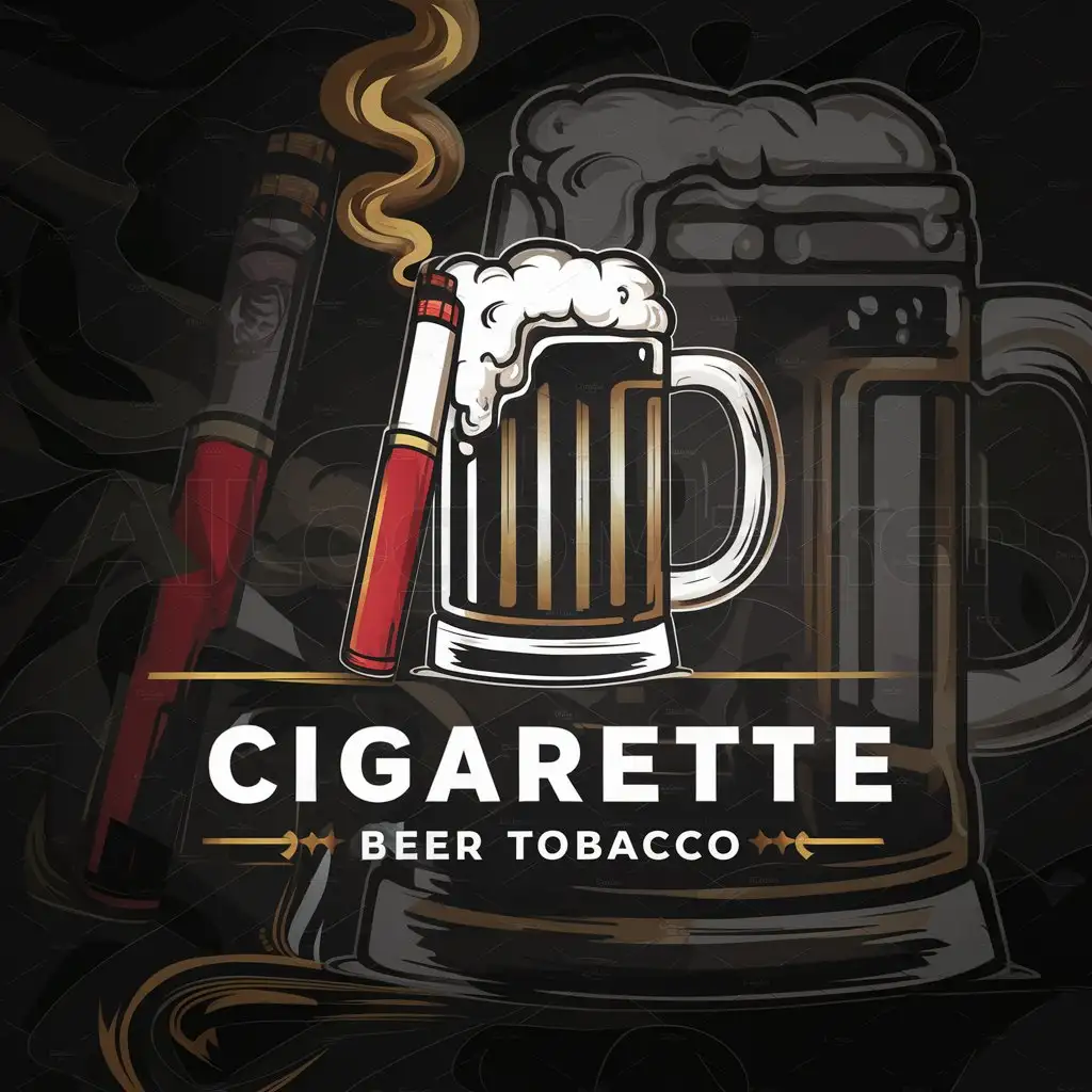 a logo design,with the text "cigarette beer tobacco", main symbol:Beer and cigarette,complex,clear background