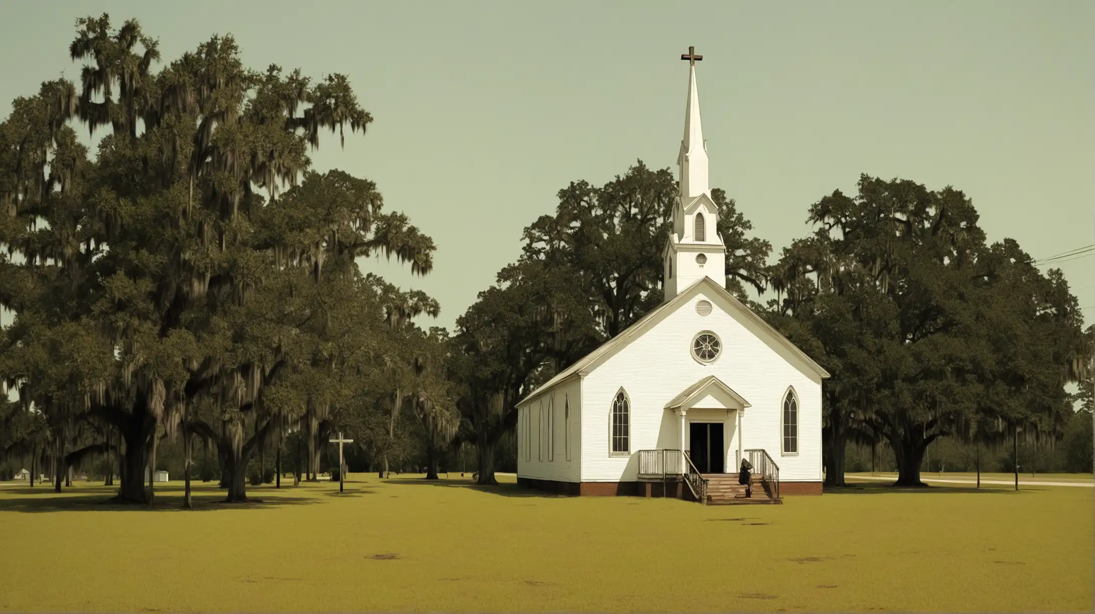 Une église gospel, typique de  Louisiane, dans un  paysage , couleur