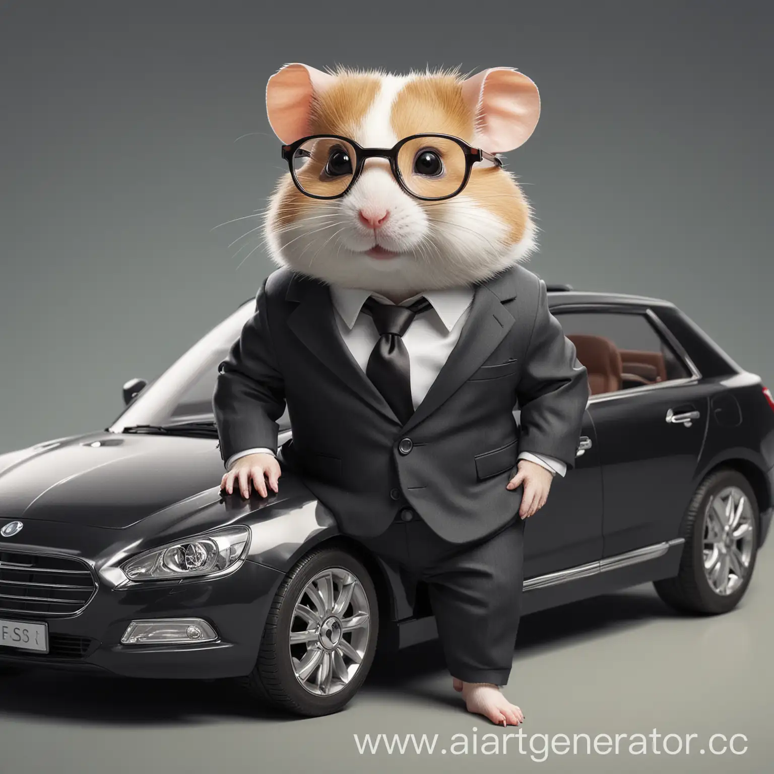 Hamster-in-Glasses-and-Business-Suit-Next-to-Fancy-Car
