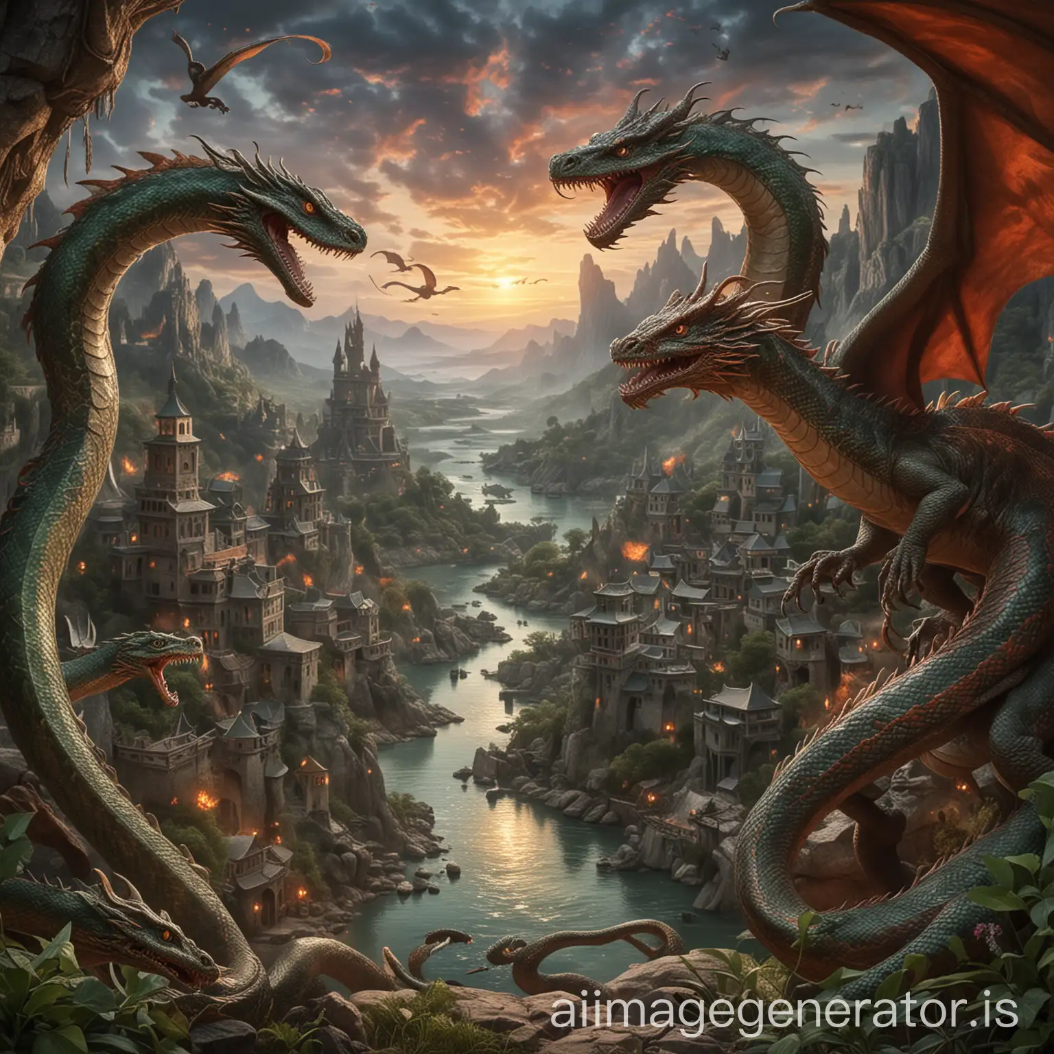 Epic-Battle-ThreeHeaded-Snake-and-Dragon-in-a-Magical-Duel
