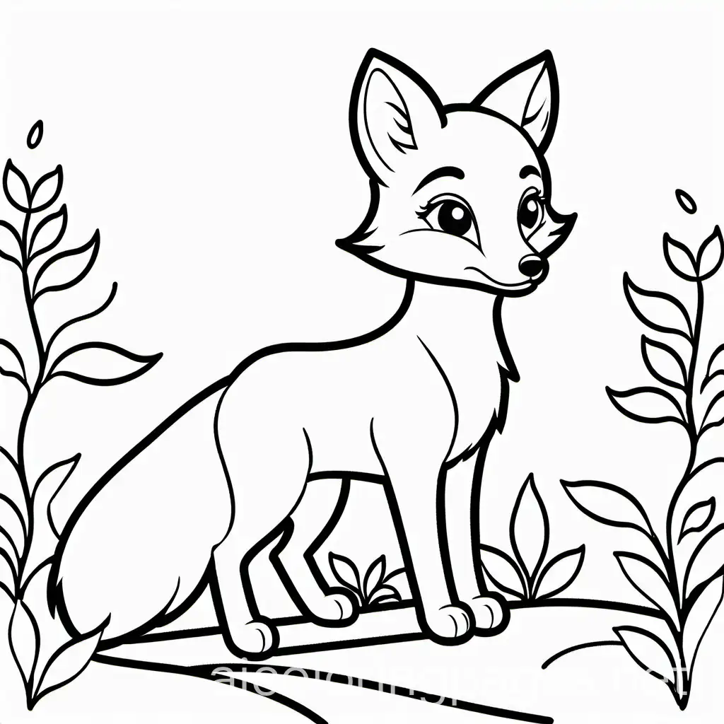 Playful-Fox-Coloring-Page-for-Kids-Black-and-White-Line-Art