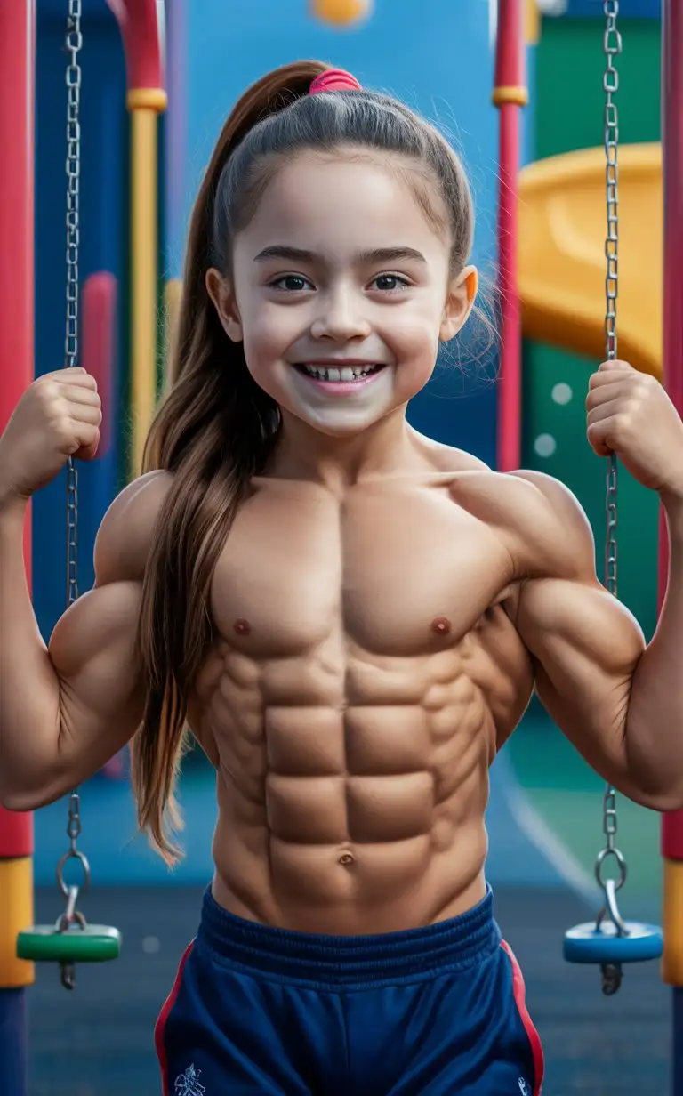 Smiling-8YearOld-Girl-with-Long-Brown-Ponytail-and-Muscular-Build