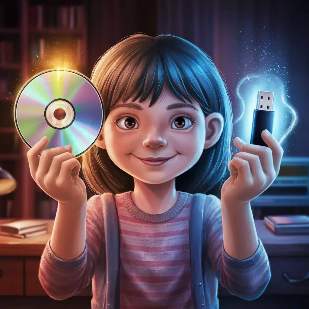 Young-Girl-Holding-CD-and-Pendrive