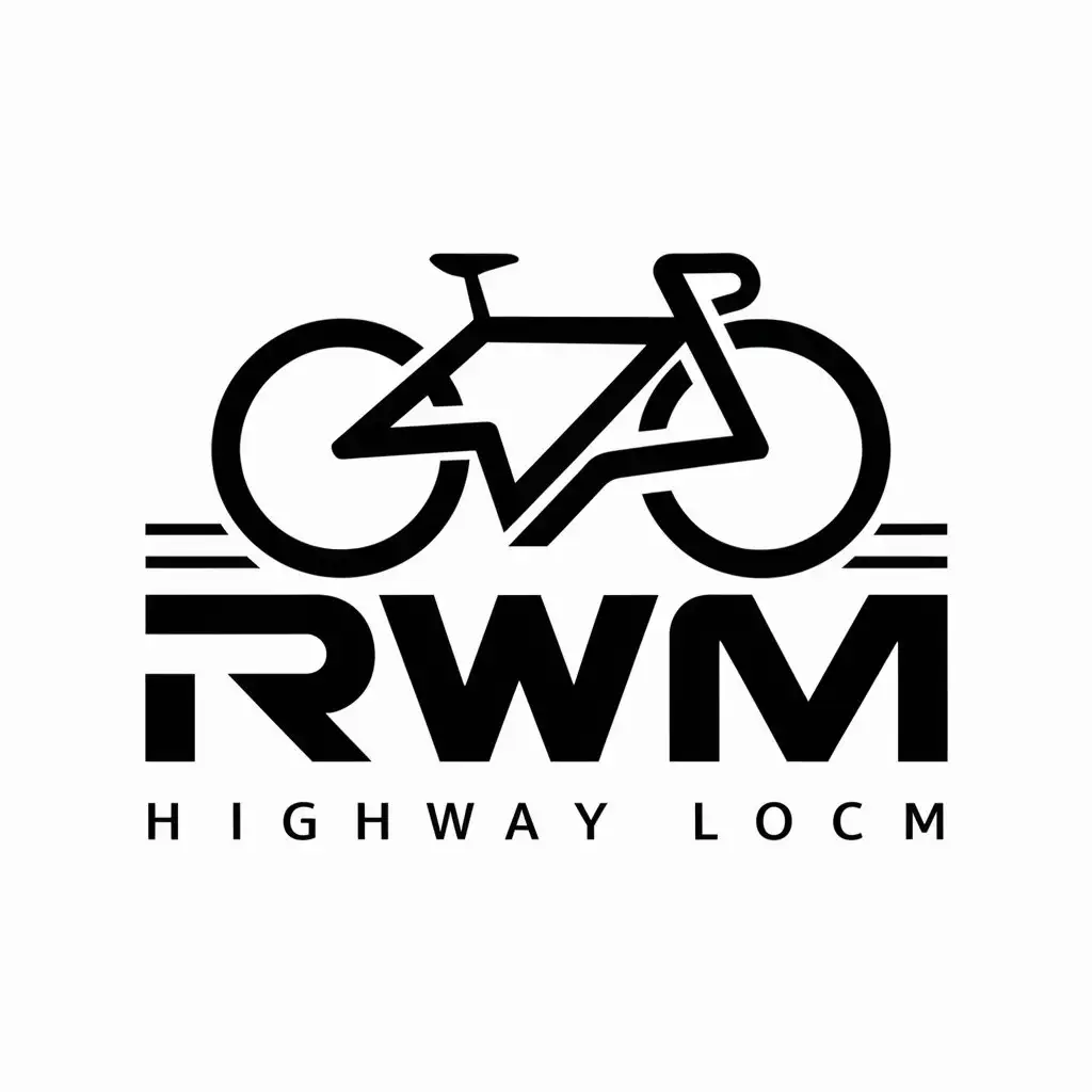a logo design,with the text "RWM", main symbol:highway bicycle,Moderate,clear background