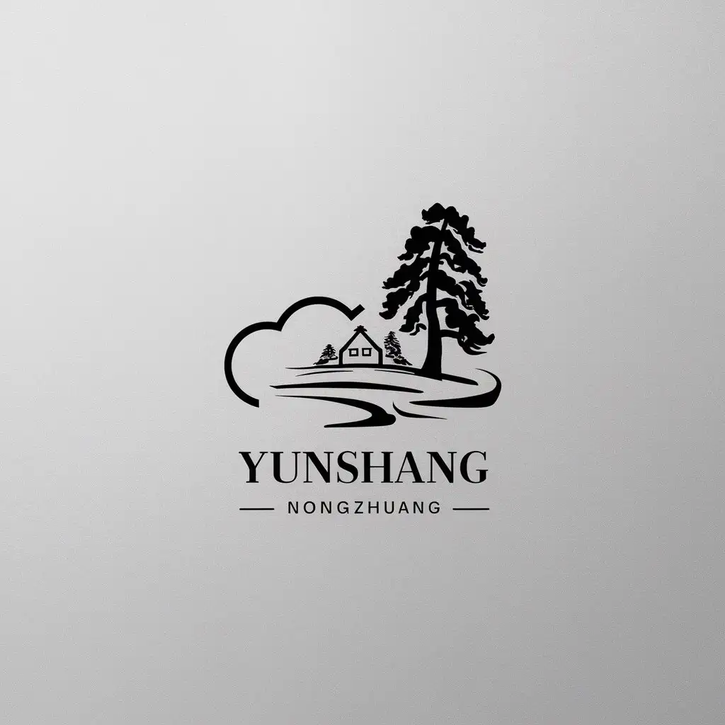 LOGO-Design-for-Yunshang-Nongzhuang-Minimalistic-Chinese-Farm-with-Fog-and-Pine-Tree-Theme