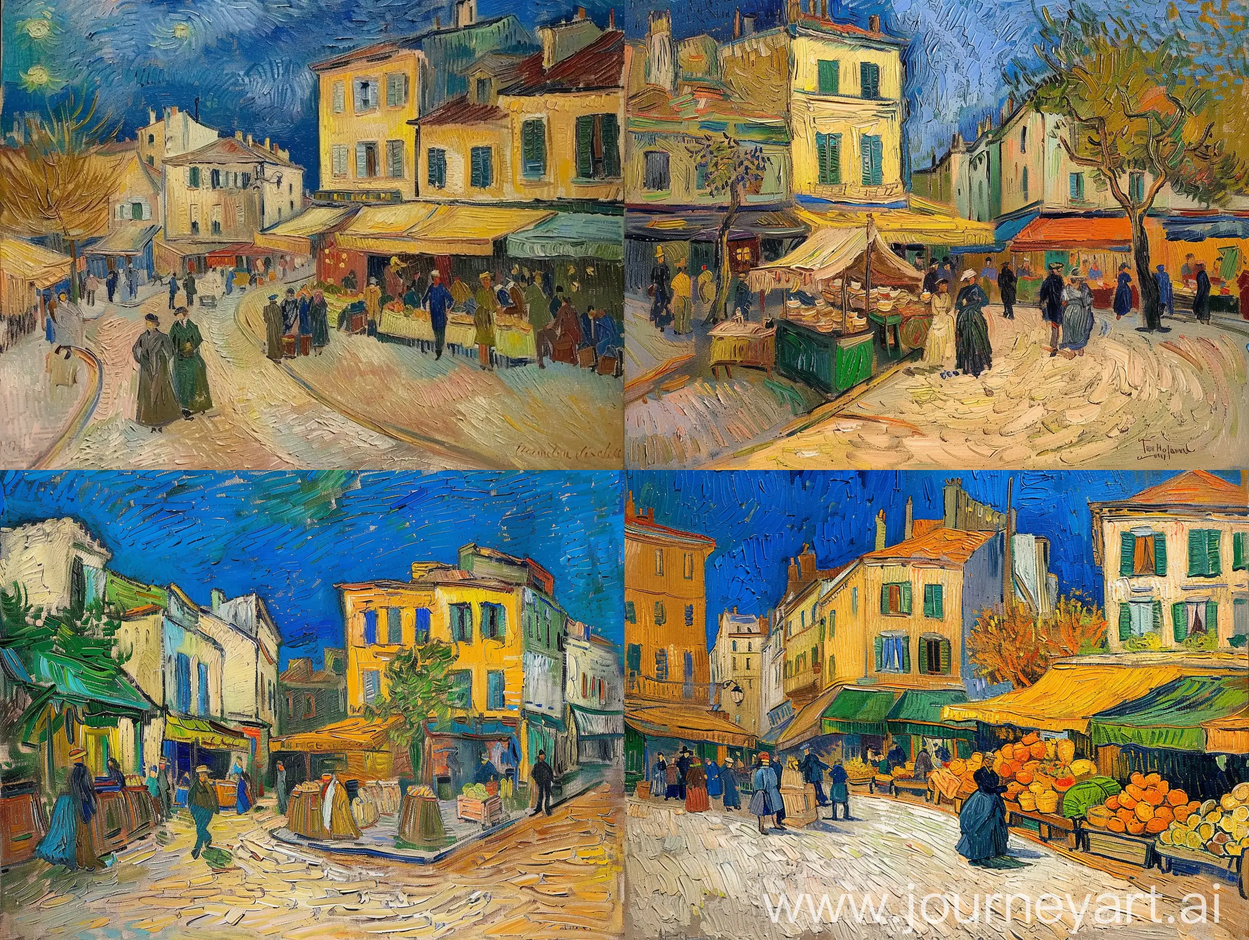 oil painting of marketplace of a city in van gogh 