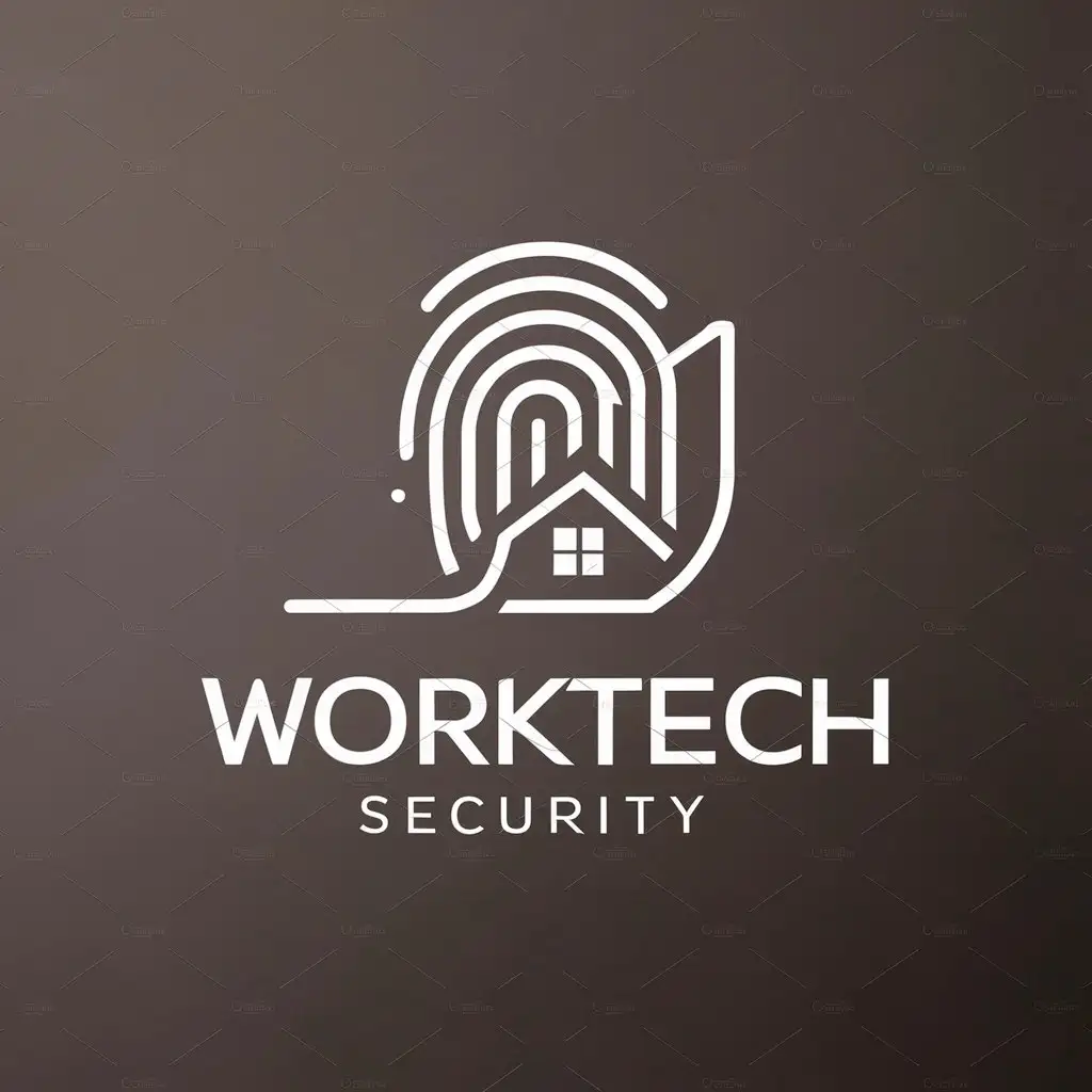 a logo design,with the text "Worktech security", main symbol:fingerprint that turns into a house and then into a shield all from the same line,Moderate,be used in Events industry,clear background