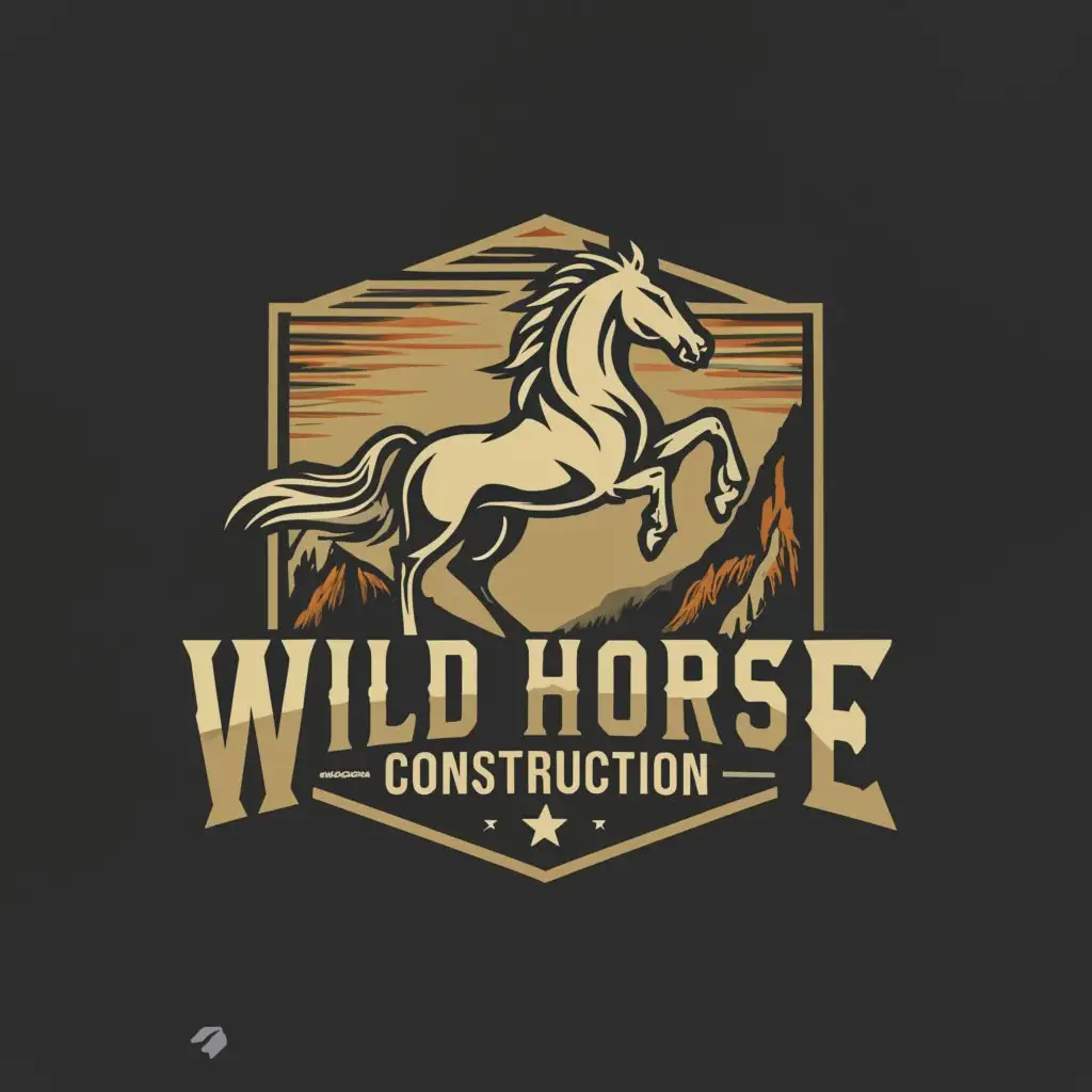 a logo design,with the text 'Wild Horse Construction', main symbol:horse, mountains, Moderate, be used in Construction industry, clear background