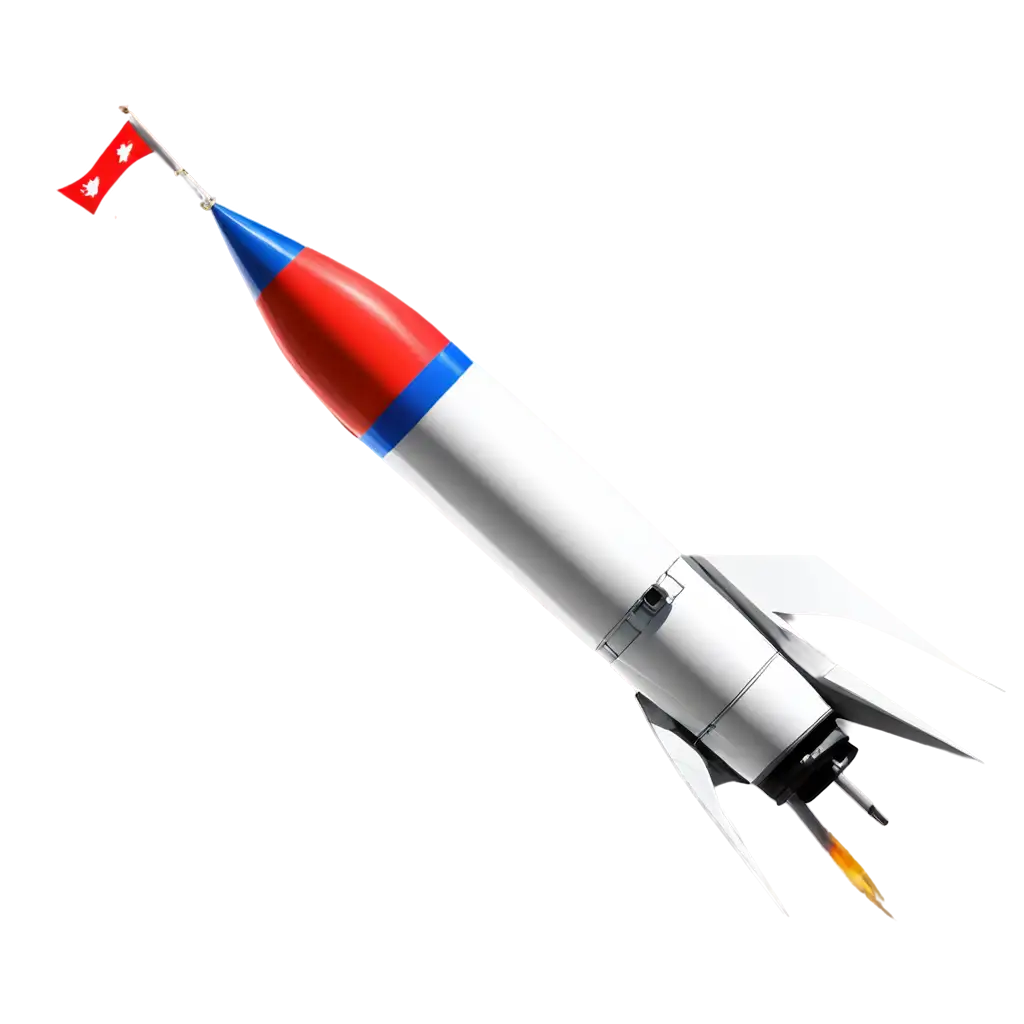 rocket ready to fly. in the main part of the rocket. their is flag of nepal

