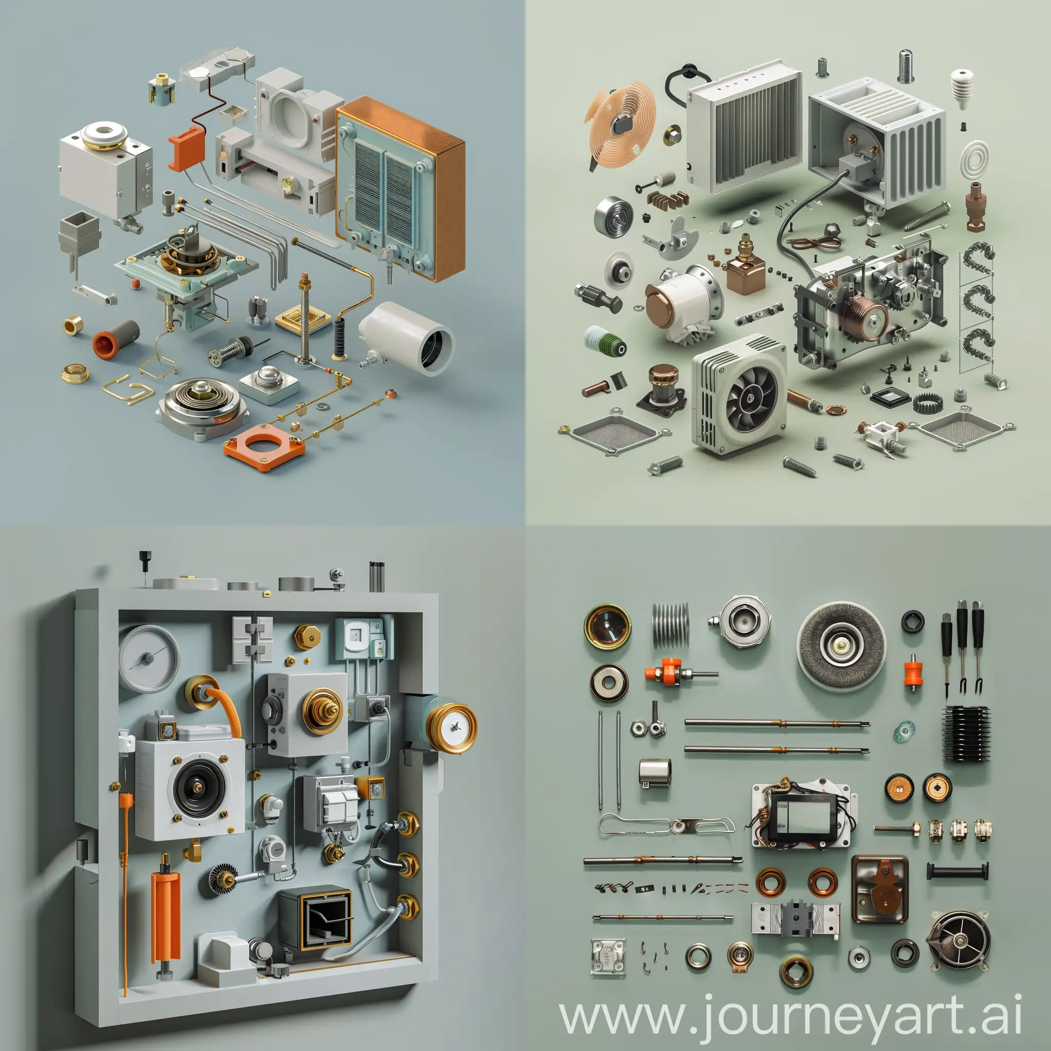 the thermostat disassembled for spare parts hangs in the photo space in isometry