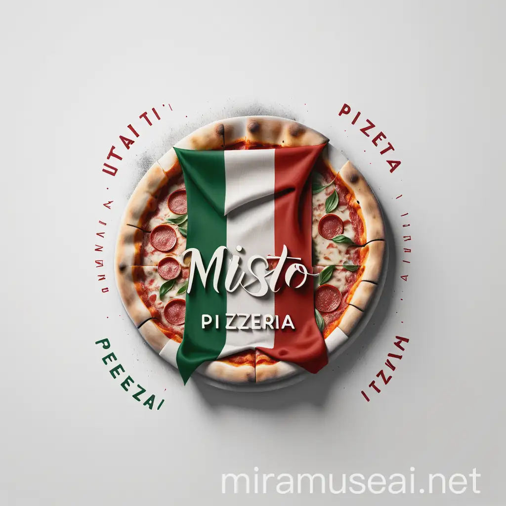 Misto Pizzeria Italian Flag Typography Logo on Textured Background