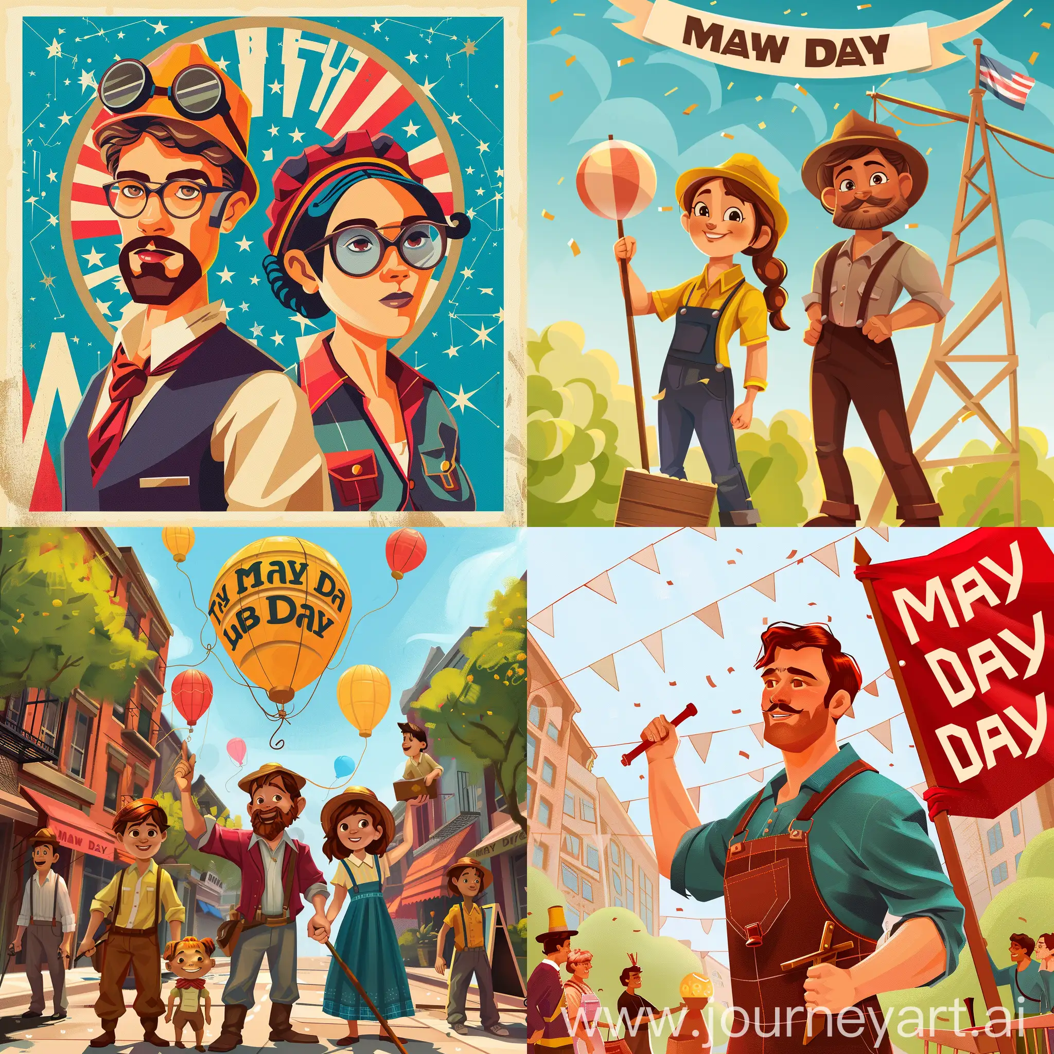 Animated-Characters-Celebrating-May-Day-Labor-Day-Poster-Design