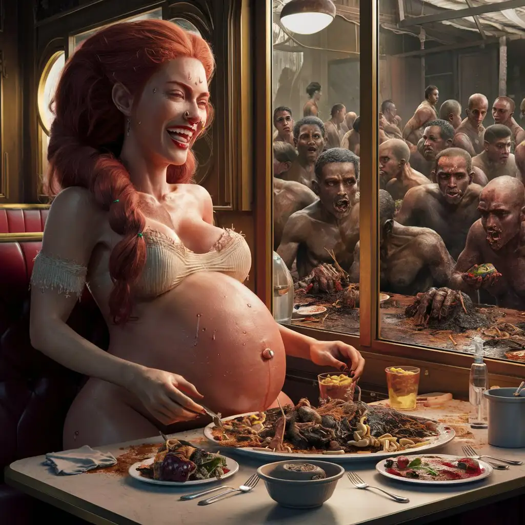 Pregnant-Redhead-Princess-Enjoying-Luxurious-Feast-While-Miserable-Masses-Struggle