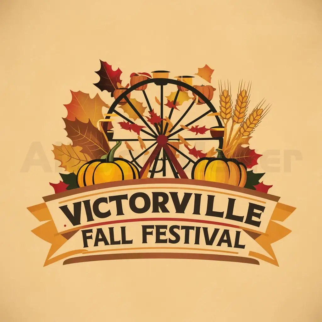a logo design,with the text "Victorville Fall Festival", main symbol:fall leaves, pumpkins, ferris wheel, wheat stalks,Moderate,clear background