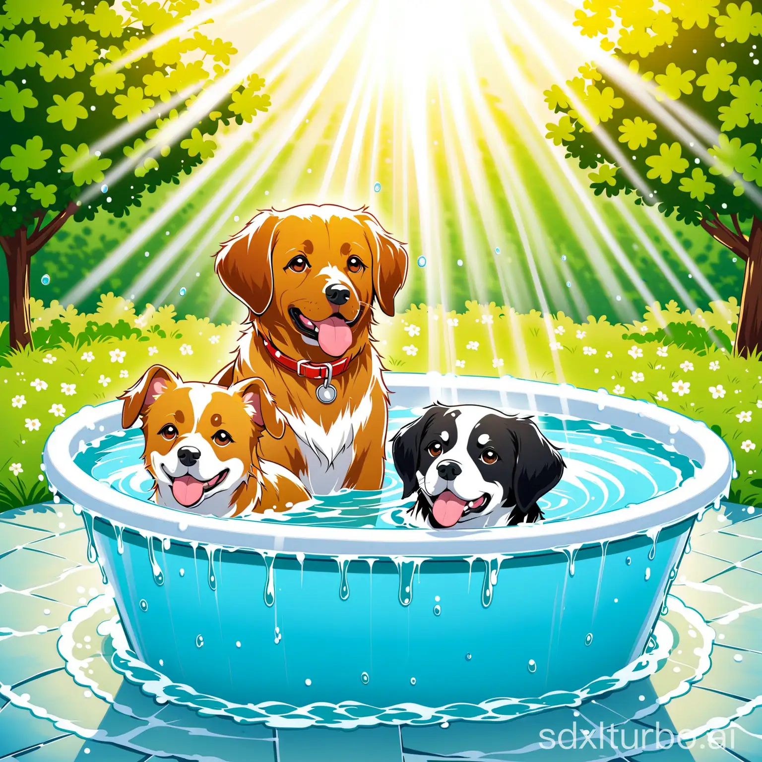 Dogs taking a bath