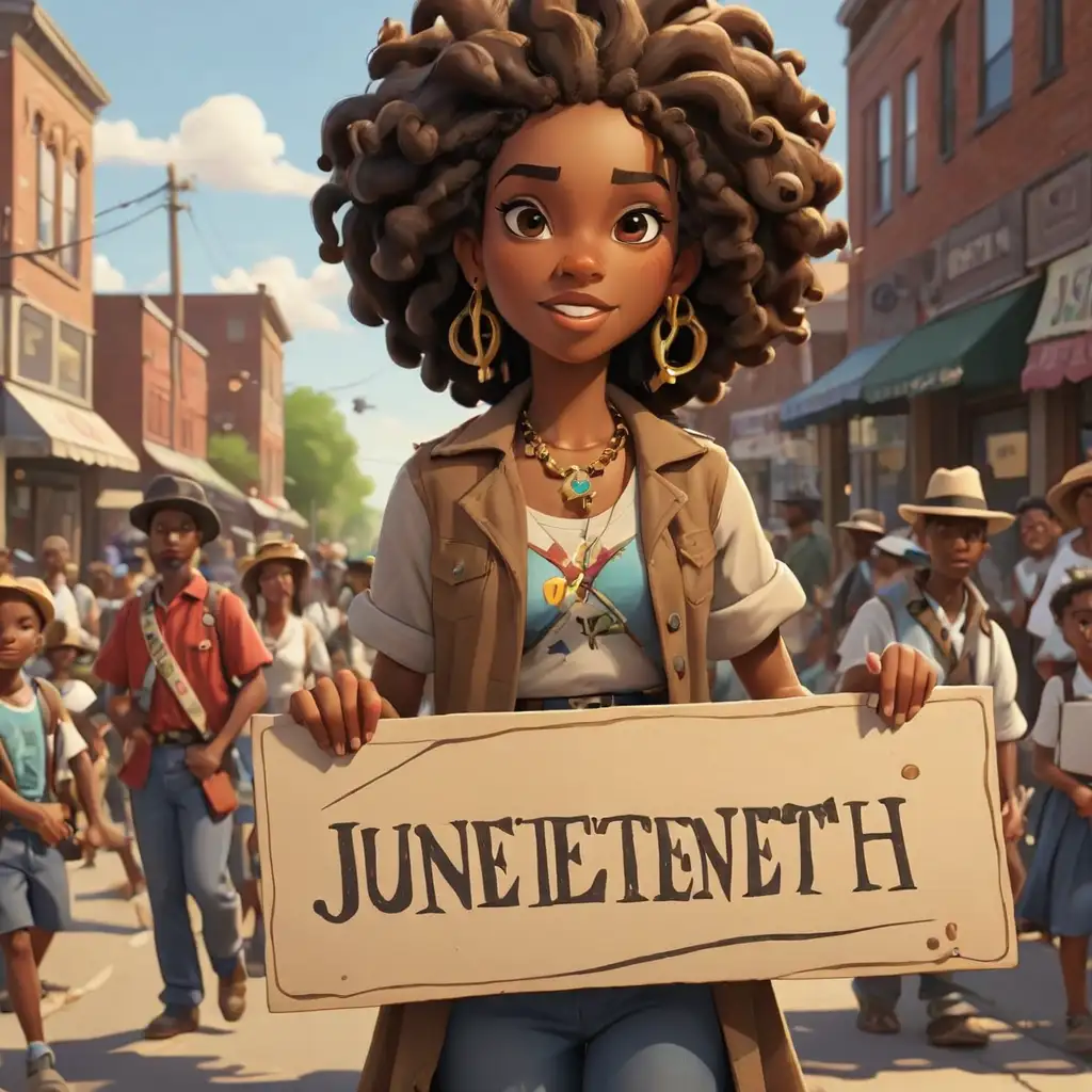 CartoonStyle Juneteenth Celebration with Sign
