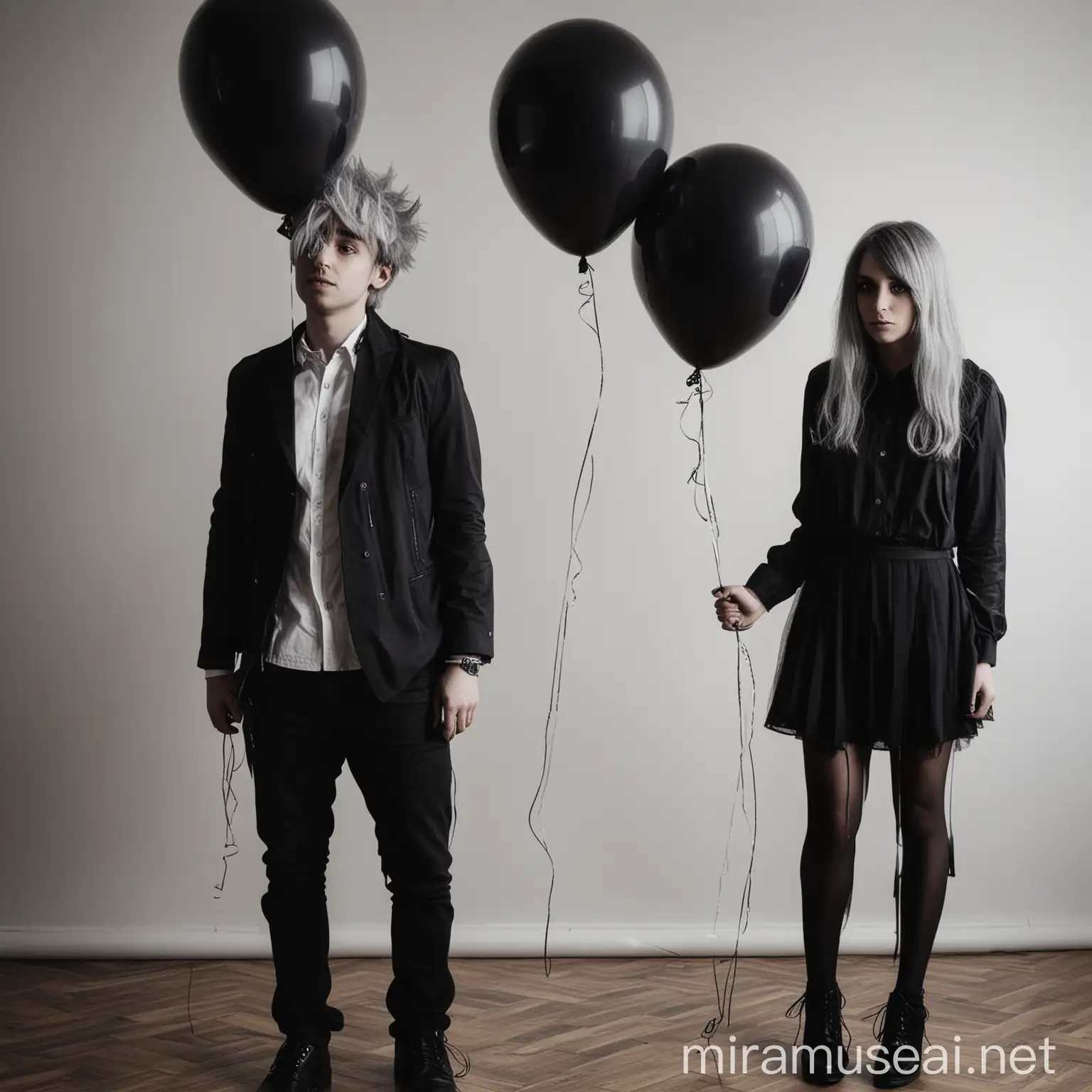 male and female, dark pop band, balloons
