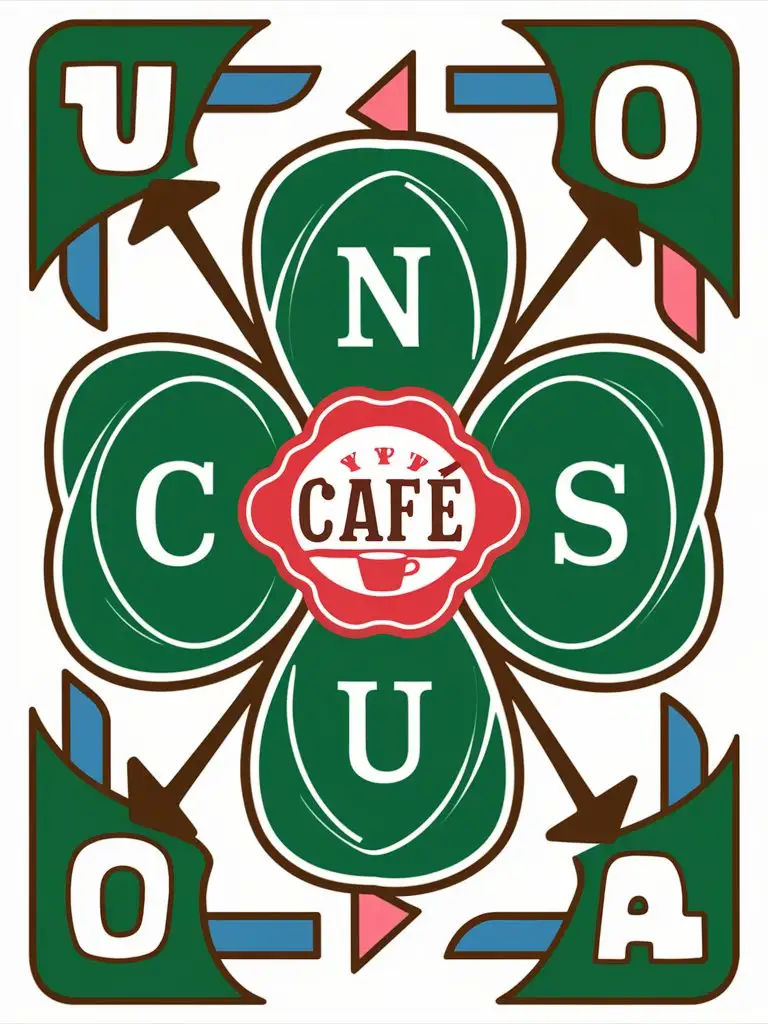 Карта UNO 4 зелёного цвета со стрелочками для логотипа кафе с играми 