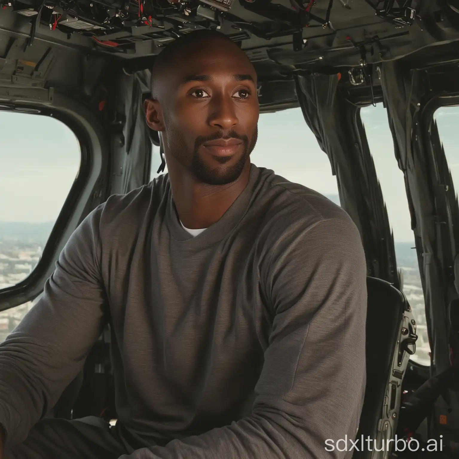 Kobe sitting in a helicopter