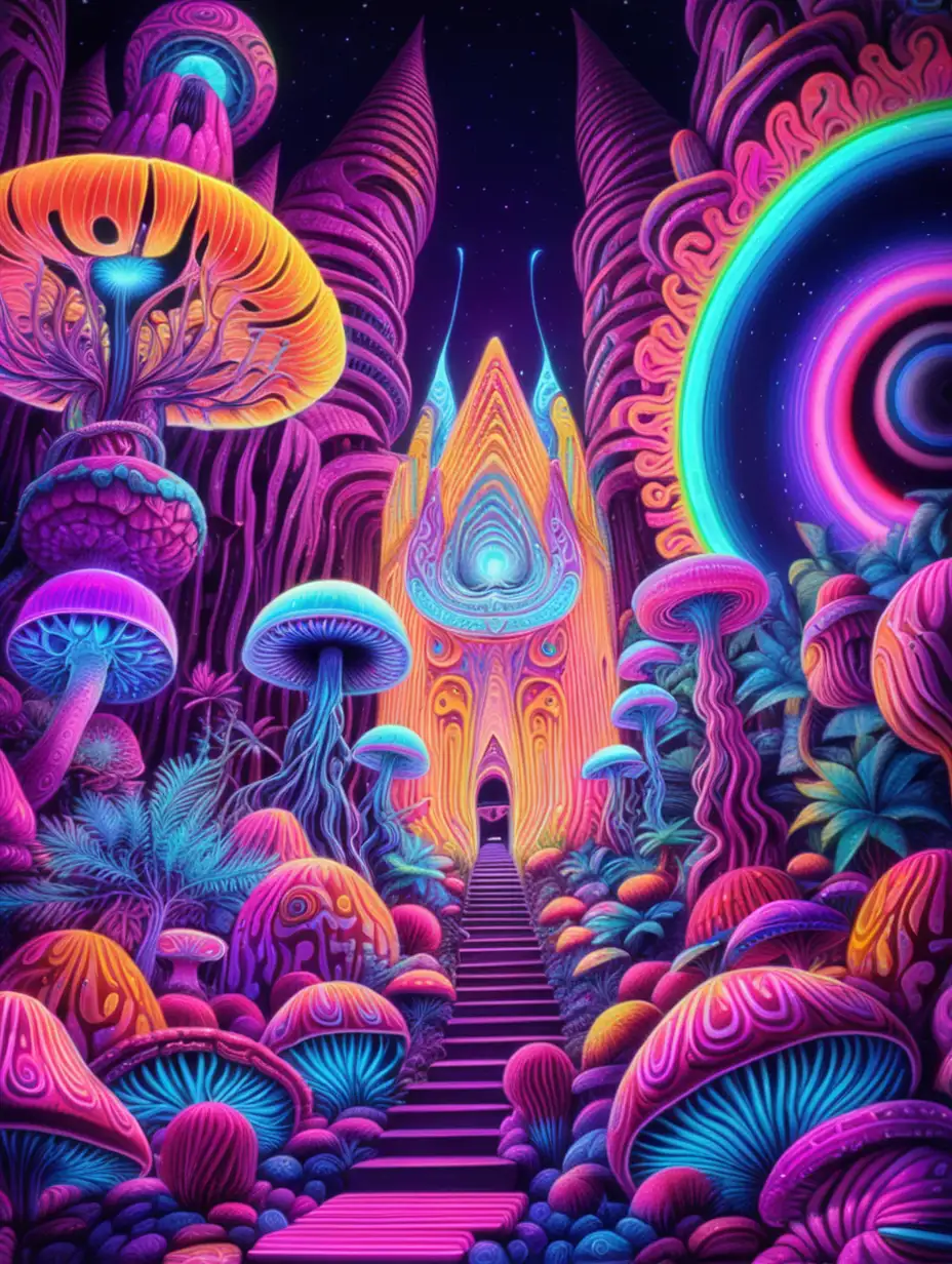 Vibrant Psychedelic Art with Neon Colors and High Contrast