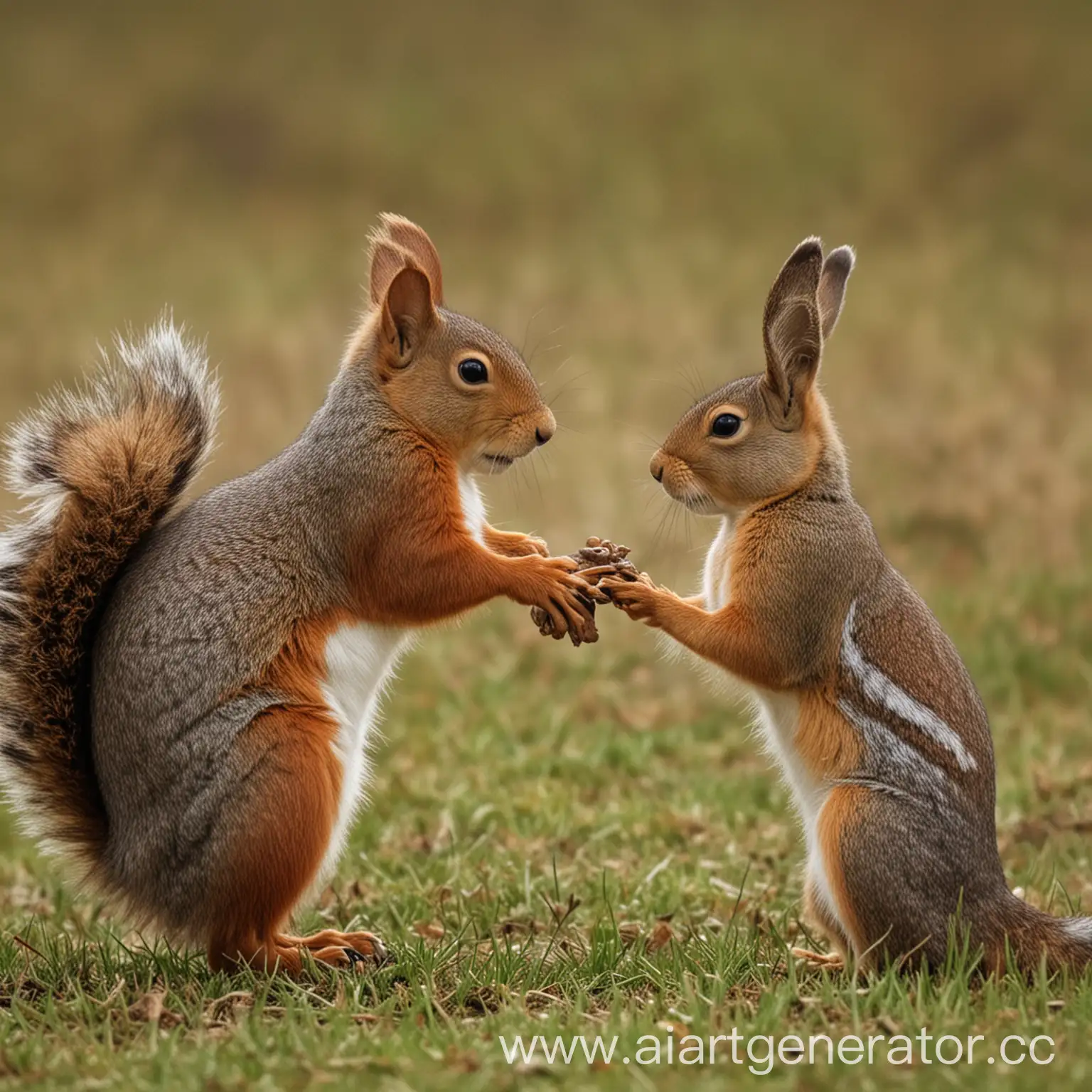 Adorable-Squirrel-and-Hare-Delightful-Friendship-Captured-in-Nature