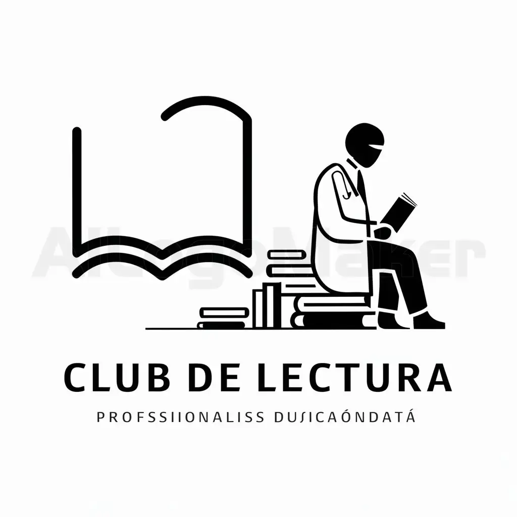 a logo design,with the text "Club de Lectura", main symbol:libros, person reading with doctors' coats and sitting on books,complex,be used in Education industry,clear background
