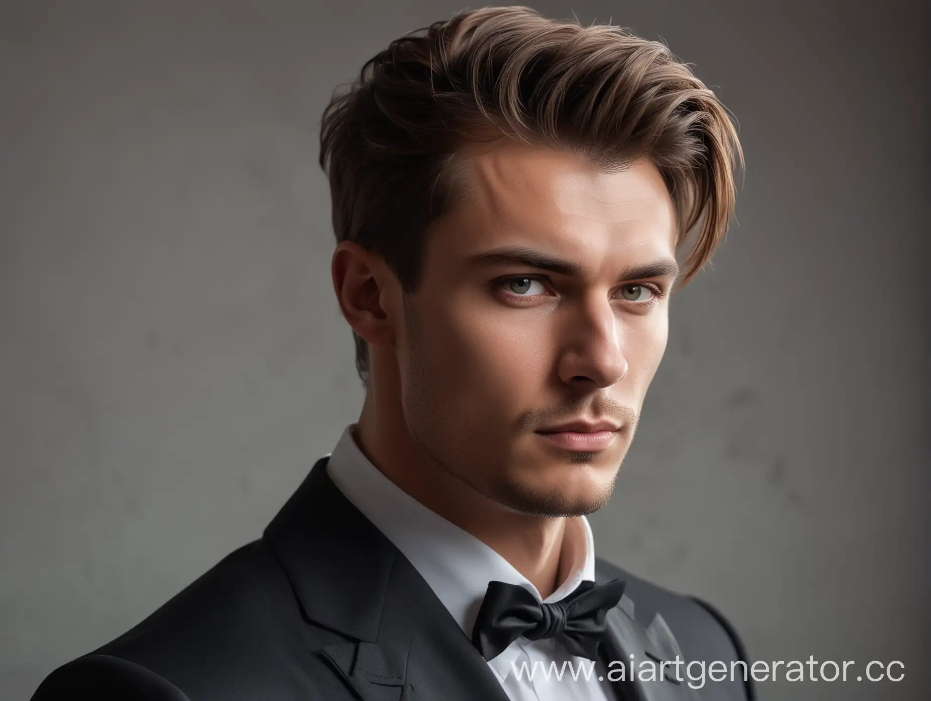 (((realism))), ((high quality)) male photography, 4:3, 1 man, profile photo, Russian, handsome, muscular, in formal wear, beautiful hairstyle, mewing, looking straight into the camera