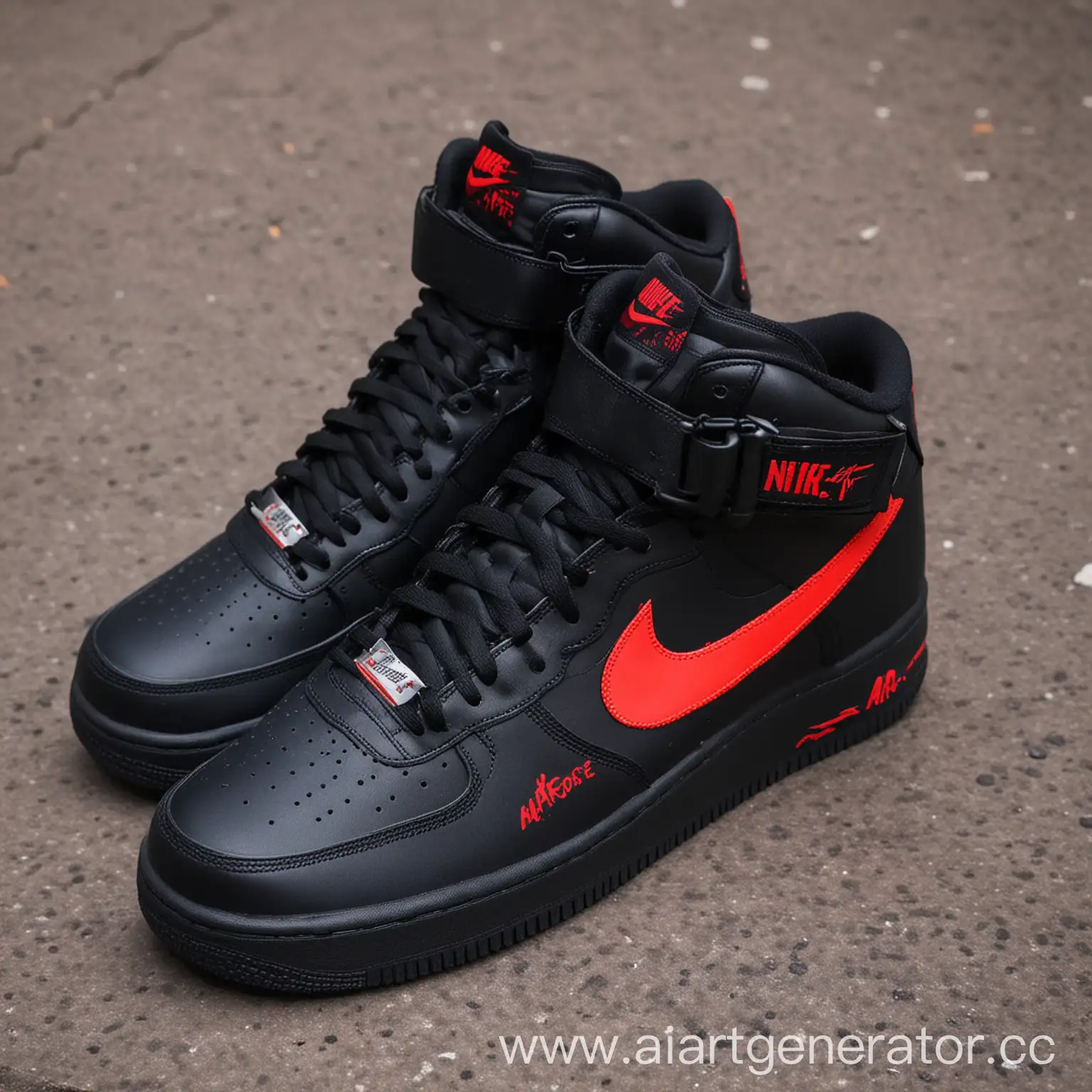 Stylish-Black-Nike-Air-Force-Sneakers-with-Red-Neon-KNYAZ-Inscription