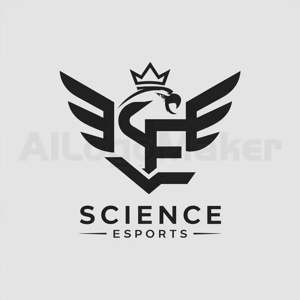a logo design,with the text "Science Esports", main symbol:collaboration of letter SE with eagle and crown,complex,clear background