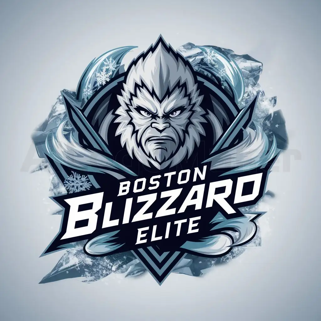 a logo design,with the text "Boston blizzard elite", main symbol:Yeti white background,complex,be used in Hockey industry,clear background