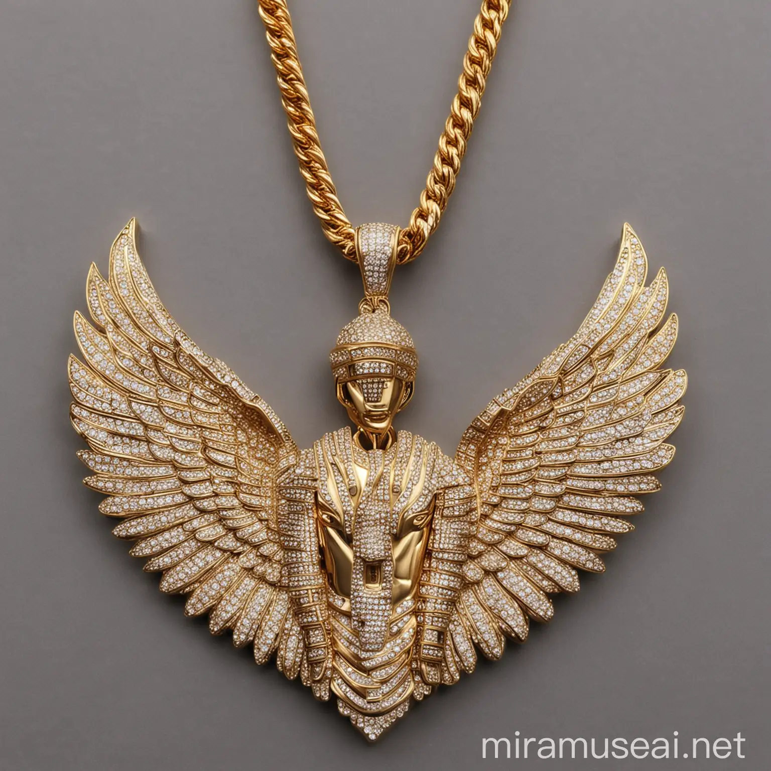 HipHop Portrait Bold Wings and IcedOut Golden Pendants