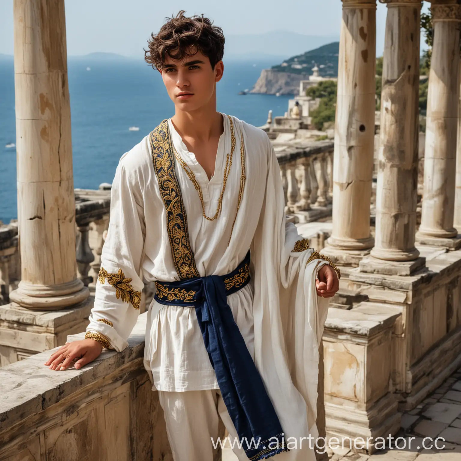 Youthful-Man-with-Golden-Laurel-Wreath-by-Ancient-Sea-Palace