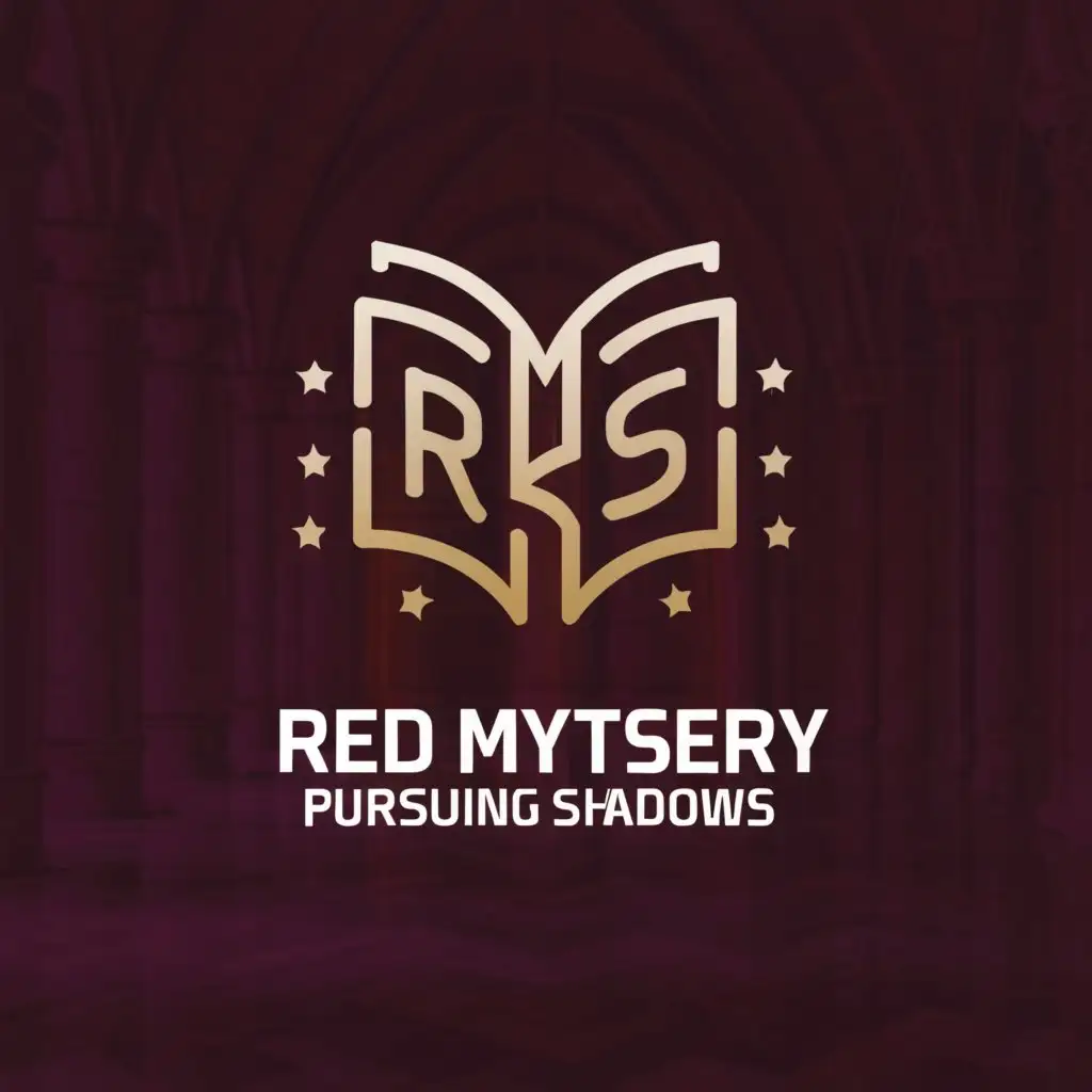 a logo design,with the text "Red Mystery Pursuing Shadows", main symbol:Opened book, stars, R,Moderate,be used in Others industry,clear background