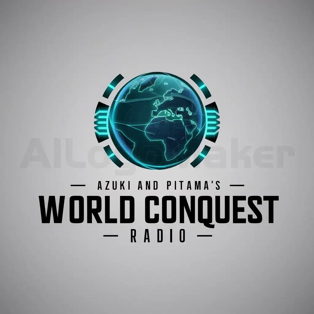 a logo design,with the text "Azuki and Piitama's World Conquest Radio", main symbol:cyber,Moderate,be used in Internet industry,clear background
