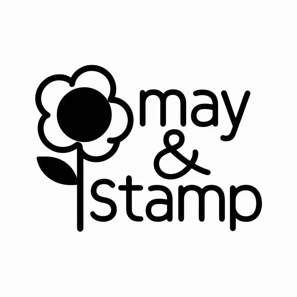 Joyful and Playful Black and White Logo May Stamp with Simple Flower