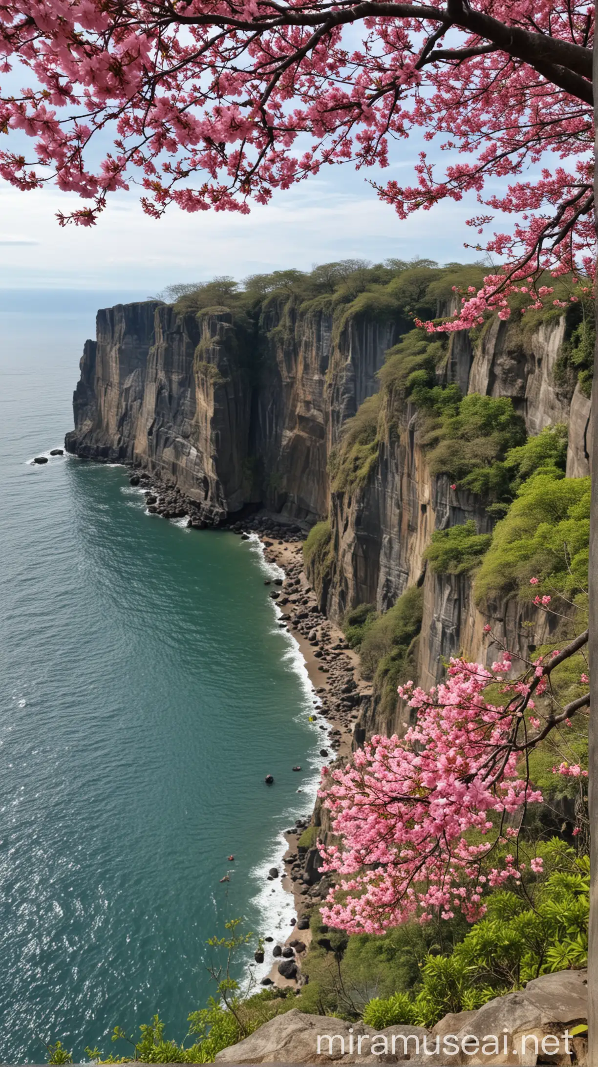 Bunga Sakura Embracing Majestic Cliffs Serene Blossoms Overlook Breathtaking Scenery