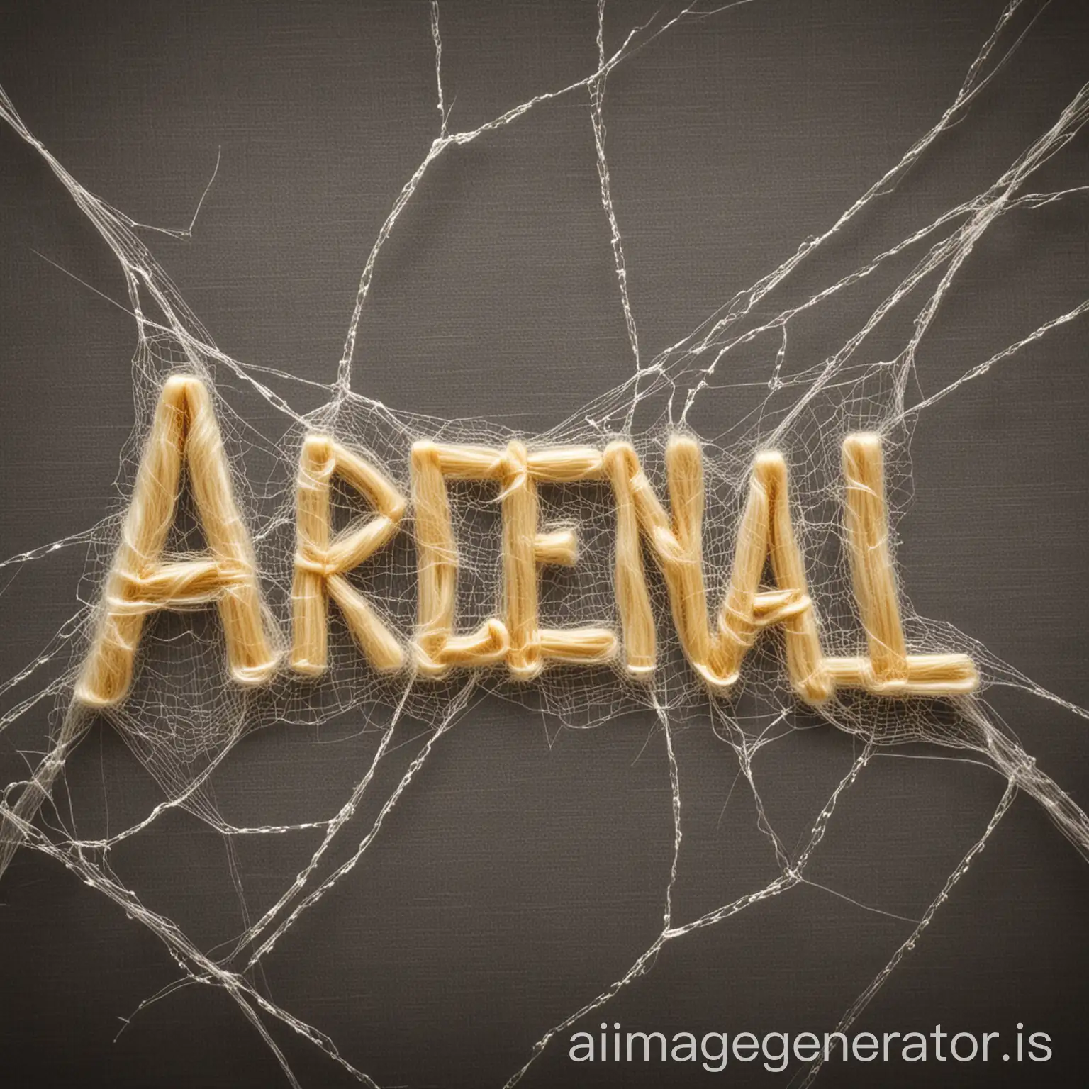 Word ARSENAL WORLD written with small spider silk