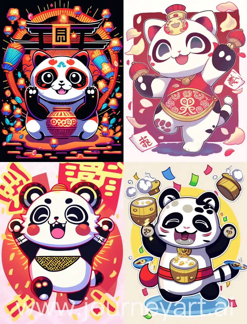 Maneki-Neko-Panda-Celebration-Cartoon-Artwork