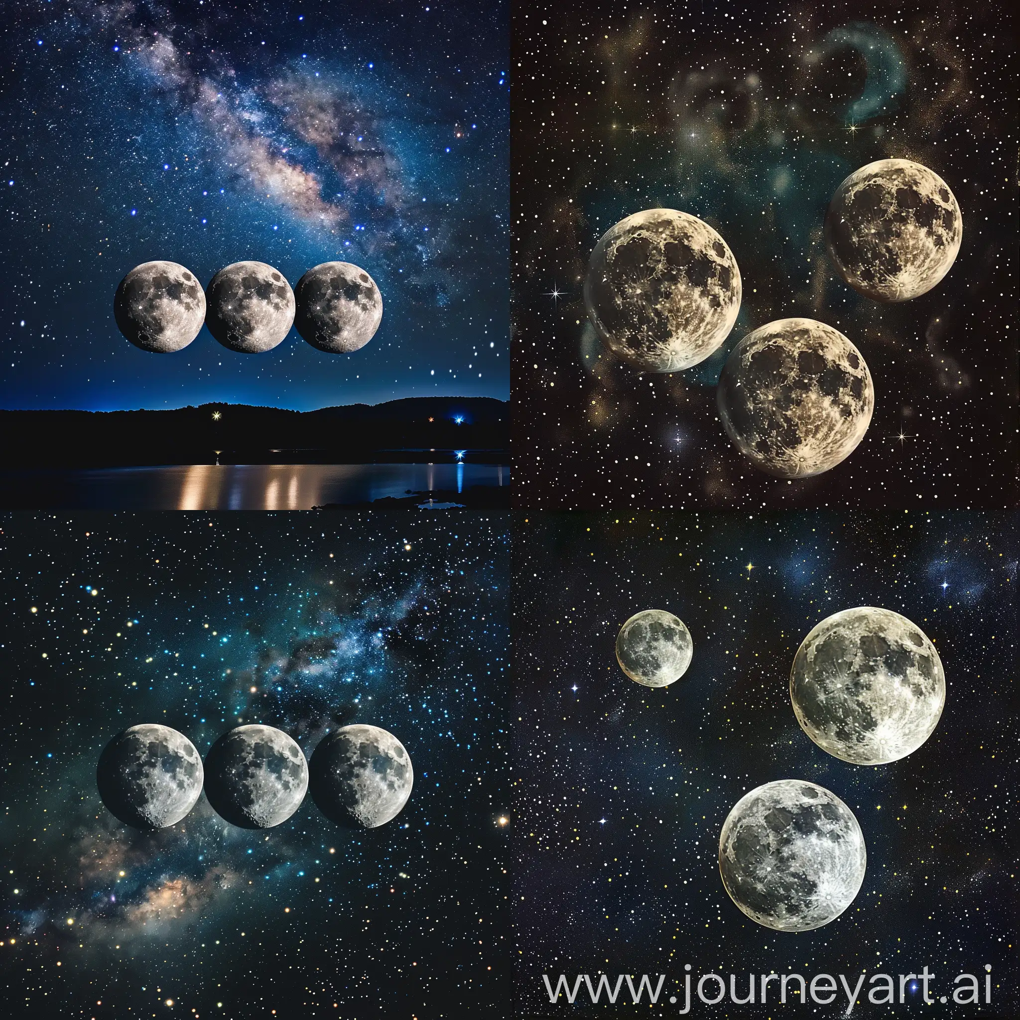 Enchanting-Night-with-Three-Moons-and-Starry-Sky