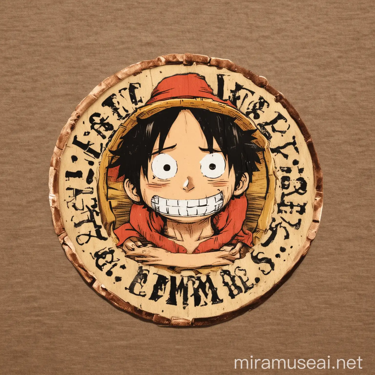 luffy logo but out thrift shop and name "embabs" in the middle