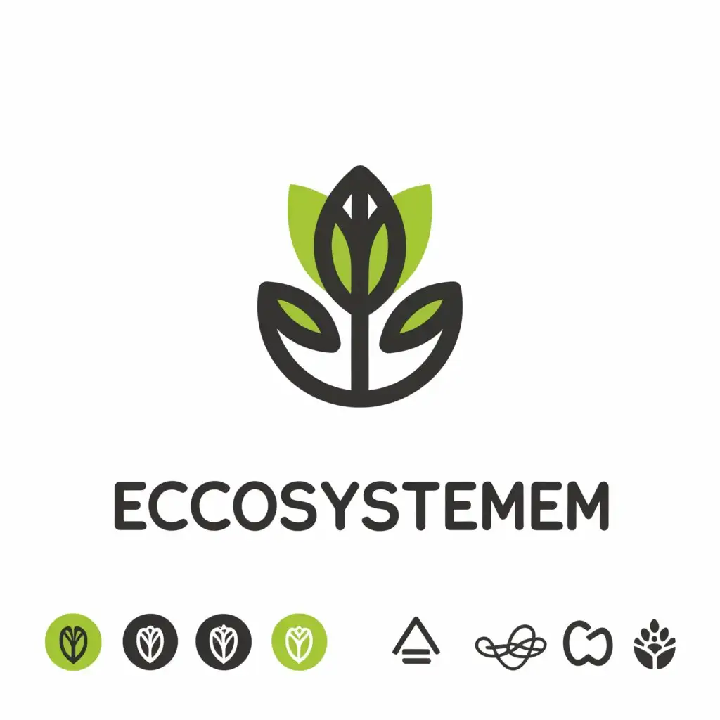 a logo design,with the text "Ecosystem", main symbol:logo about for Ecologiya and ecosystem. logo will be a circle stroke. And use a leaf in the logo,Minimalistic,clear background