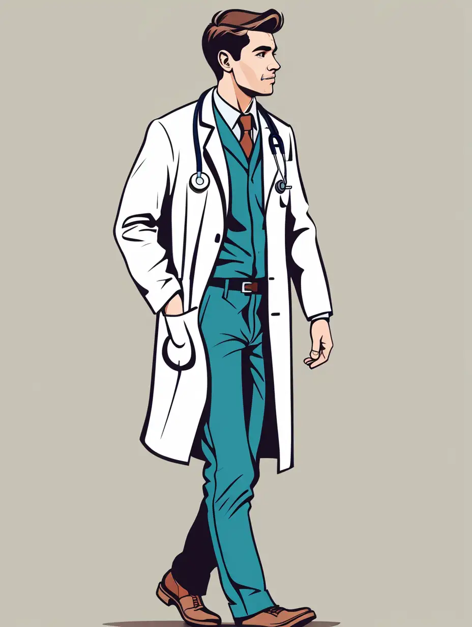 Young Doctor with Stethoscope Walking Forward in Vector Illustration