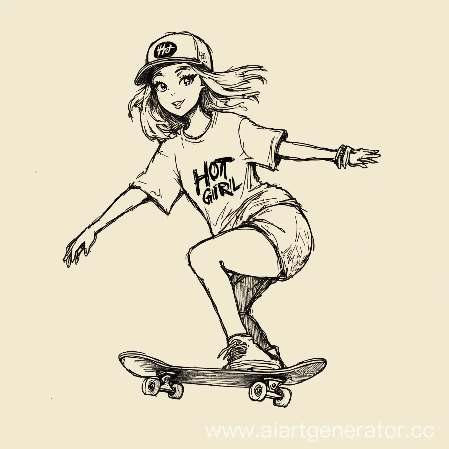 Sketch-of-Hot-Girl-Skateboarding-Logo-on-Skateboard-TShirt
