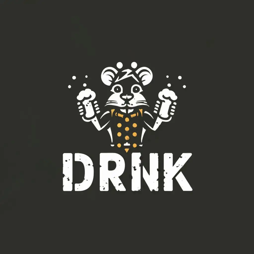 a logo design,with the text "DRINK", main symbol:A rat dressed in punk attire, holding two beer mugs,complex,be used in Restaurant industry,clear background,Minimalistic,clear background