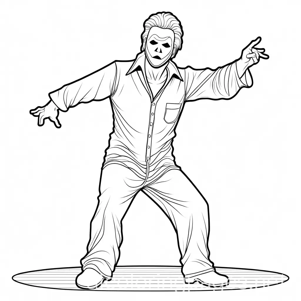 michael myers from halloween strip dancing
, Coloring Page, black and white, line art, white background, Simplicity, Ample White Space. The background of the coloring page is plain white to make it easy for young children to color within the lines. The outlines of all the subjects are easy to distinguish, making it simple for kids to color without too much difficulty
