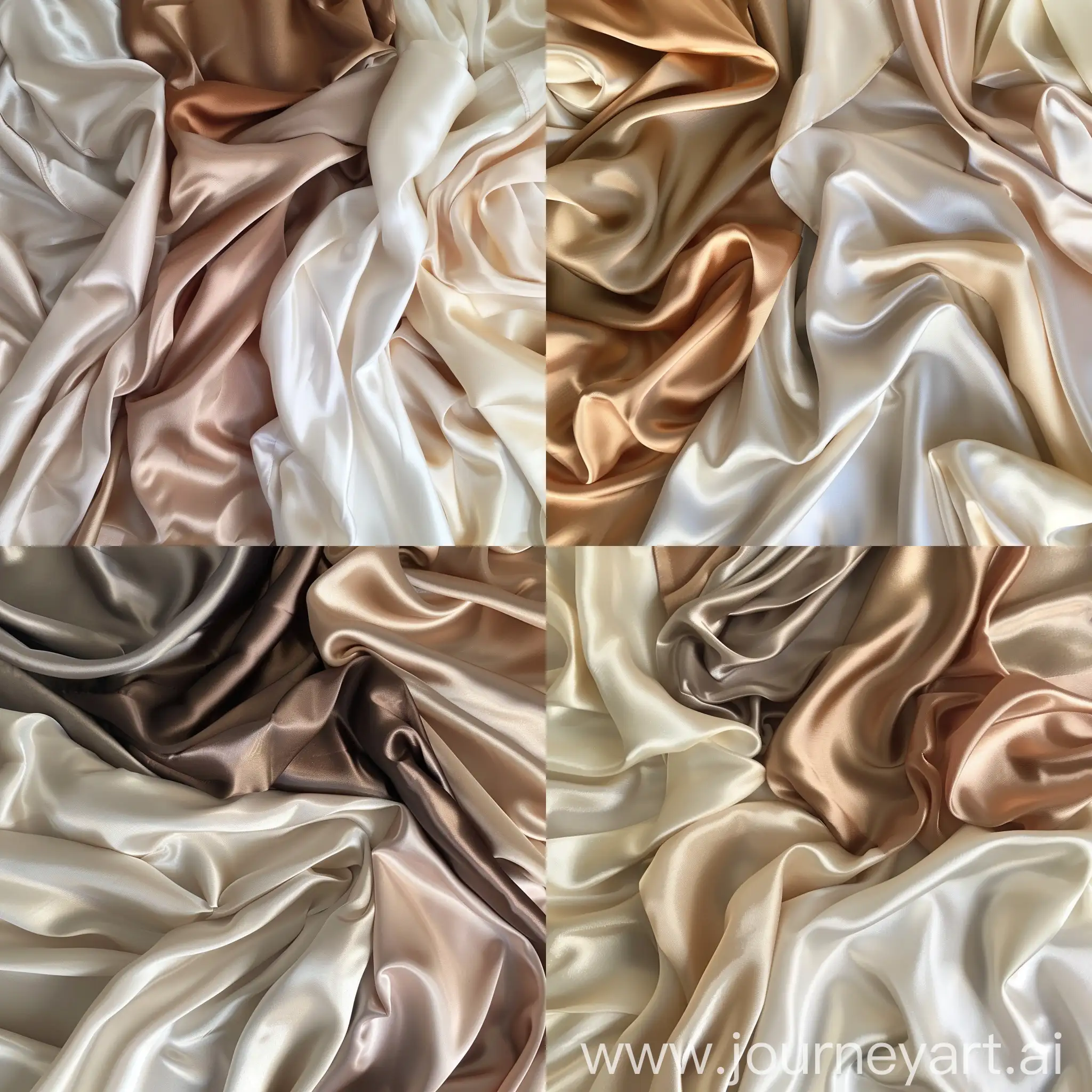 satin chaotically lying fabrics in light bordo beige and almond colors
