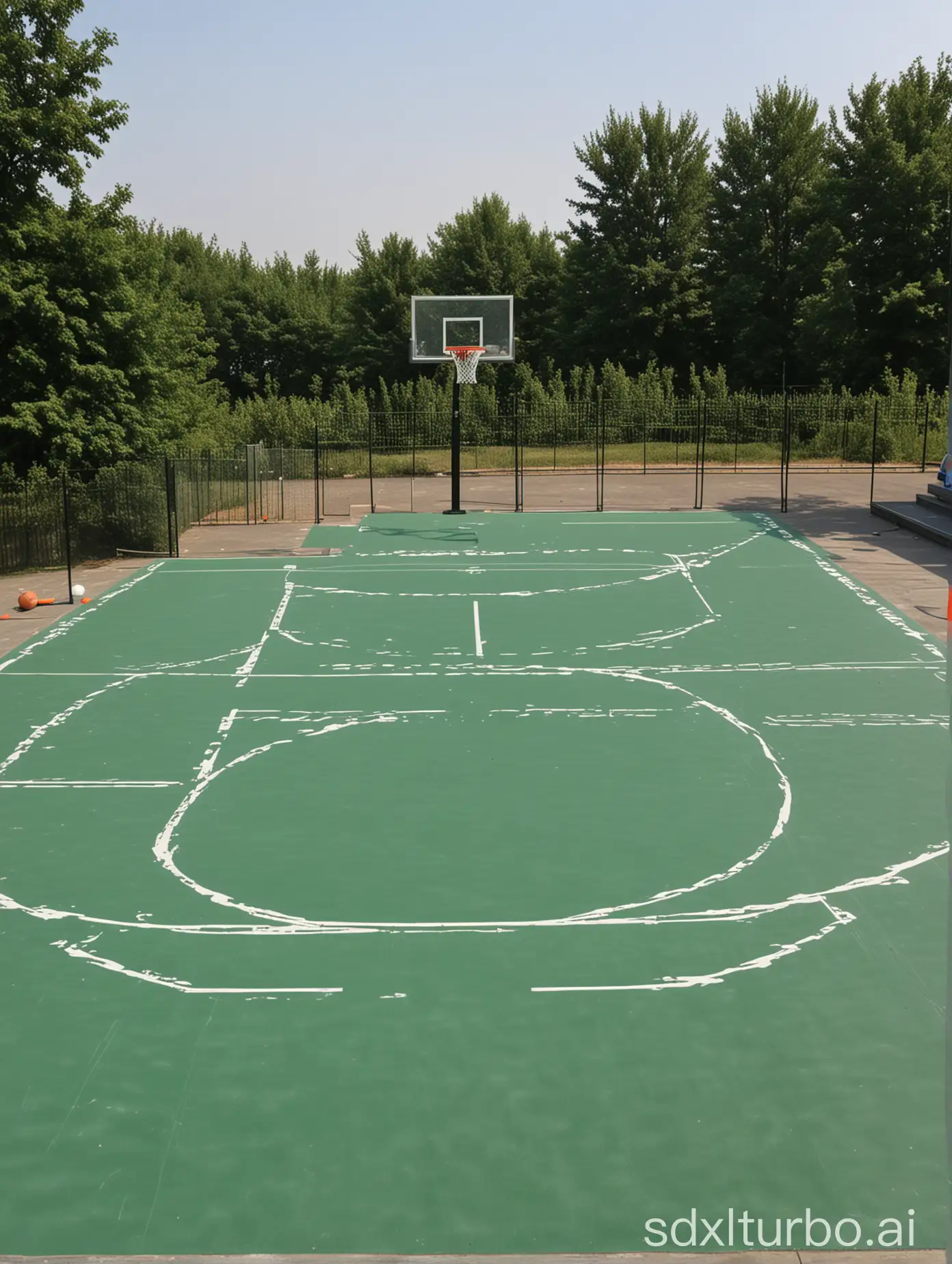 塑料悬浮地板做的户外篮球场效果图，照片，